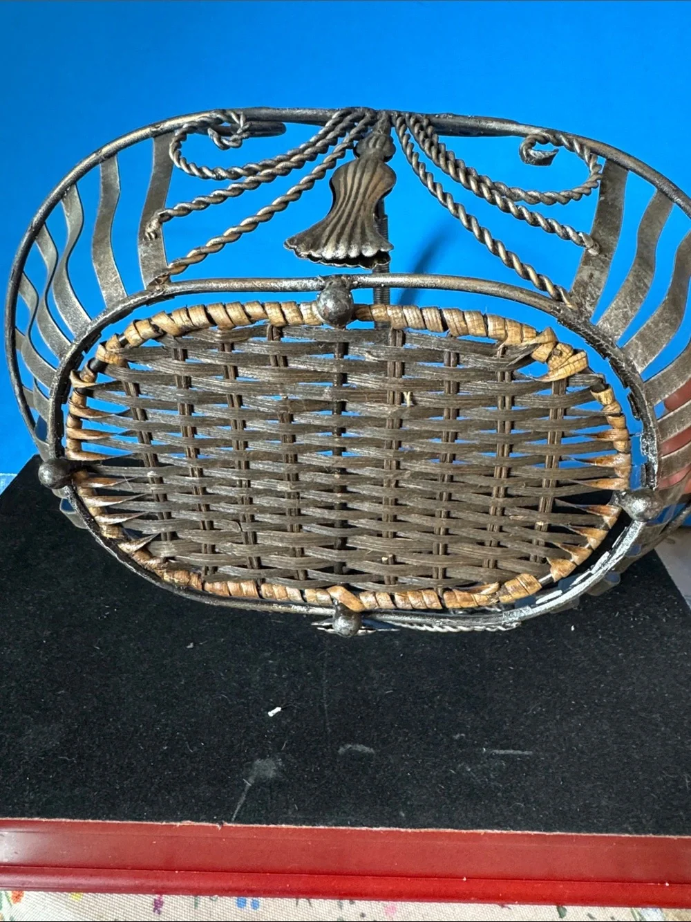Ornate Decorative Wire Basket - Metallic and Brown